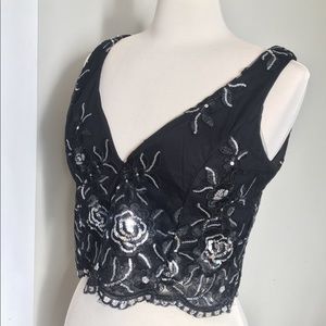 Crystal Doll black and silver sequin formal top